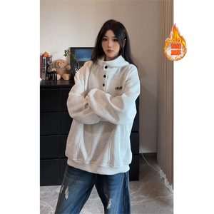 白花灰加绒加厚卫衣男美式潮流百搭情侣上衣外套3635-特P58加绒65图片