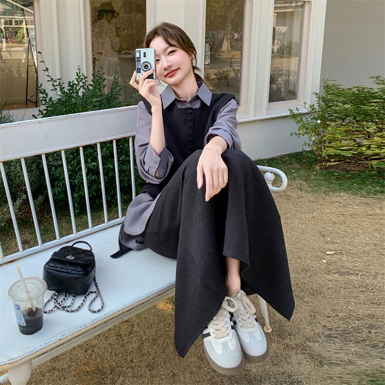 设计感衬衫马甲时尚套装女2025春季新款轻奢高级感半身裙三件套装,女装套装/套裙,2C051