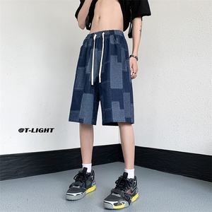 美式ins高街牛仔短裤小众百搭拼接渐变牛仔裤K2309-P35控58图片