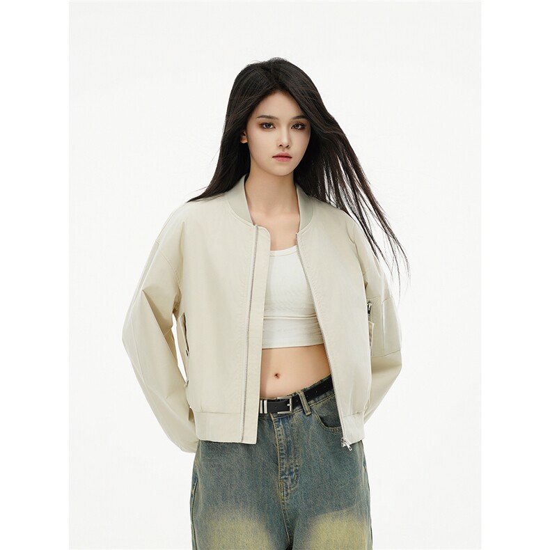 纯色短款棒球服  秋装女装短版立领棒球服夹克外套 F601 P55图片