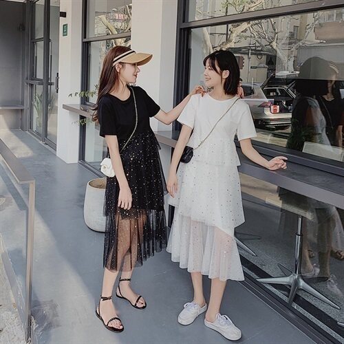 2021夏装新款连衣裙仙小众森女系网纱亮片拼接闺蜜装中长款女装图片 2021夏装新款连衣裙仙小众森女系网纱亮片拼接闺蜜装中长款女装图片