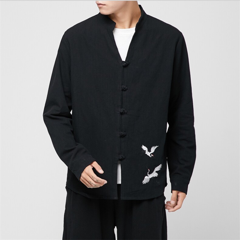 风棉麻长袖衬衣男大码复古盘扣刺绣衬衫外套QT6005-C610,男装衬衫,星座1112-5（原712-5）