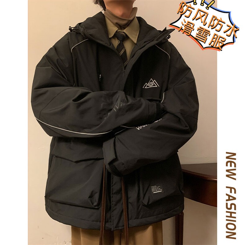 2025冬季防水防风青少年滑雪服男反光条加厚保暖中性外套M69-P170,男装棉衣,电商A001