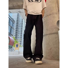 美式复古水洗黑色阔腿牛仔裤男宽松直筒拖地裤cleanfit阔腿弯刀裤，男装牛仔裤，星座506A