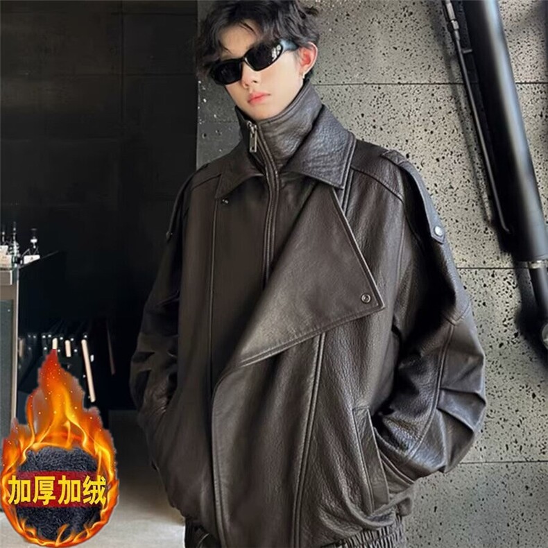 加绒皮衣外套男女2025新款美式机车秋季设计感小众痞帅飞行员夹克,男装夹克,星座506A
