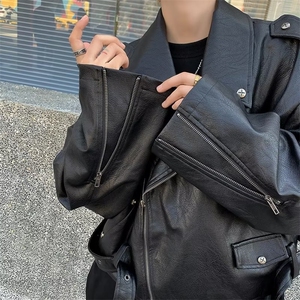 高质量~咖色铆钉皮衣外套潮炸街设计高级感痞帅短款机车服夹克