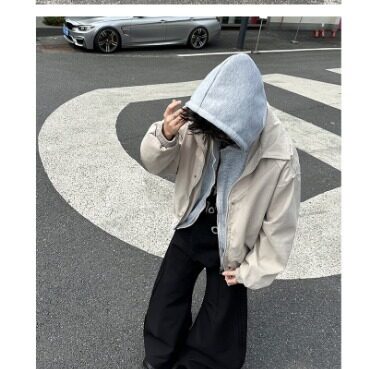 美式假两件夹克男春秋季宽松休闲潮牌复古小众解构外套W9348/P110,男装夹克,星座506
