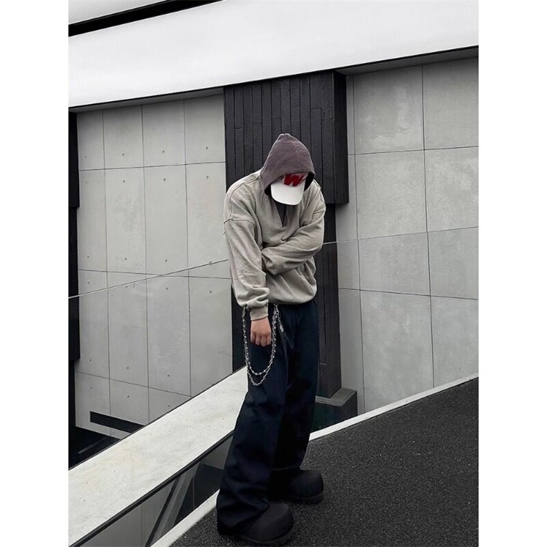 [有货]灰色卫衣连帽毛线拼接设计感小众宽松休闲外套WY712特P43,女装短外套,星座908-1