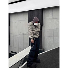 [有货]灰色卫衣连帽毛线拼接设计感小众宽松休闲外套WY712特P43，女装短外套，星座908-1