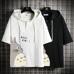 LD54150-P45 连帽短袖t恤男大码胖子带帽五分袖中袖 网格挂拍图片