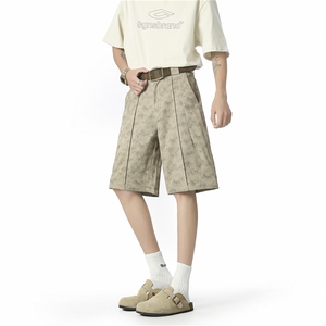 潮牌高街工装裤子男夏季青少年休闲短裤扎染纹理感阔腿五分裤图片