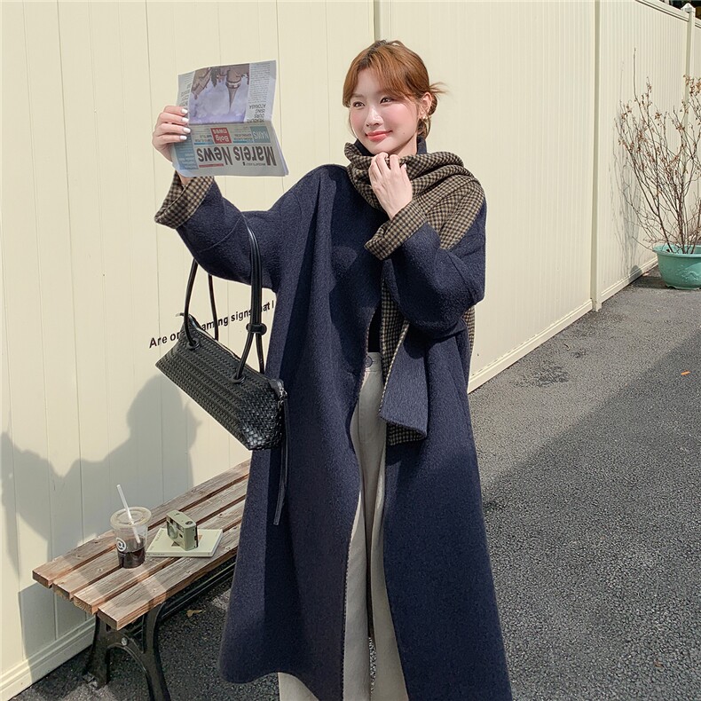 现货新款时尚洋气2025女装羊绒大衣宽松显瘦针织帽羊绒外套，女装双面呢大衣，网红馆