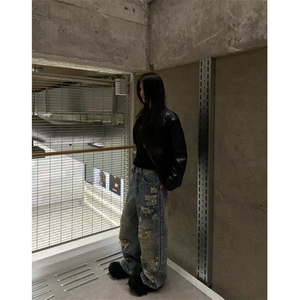 油墨印花美式高街皮衣男女痞子帅气2025春季ins外套W6529-P93图片
