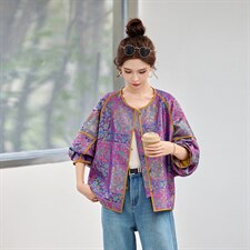 中古风女士真丝宋锦提花外套高端大方，女装短外套，素月