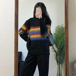 档口现货DM6549-批55抖音天猫高质量彩虹条纹圆领毛衣图片