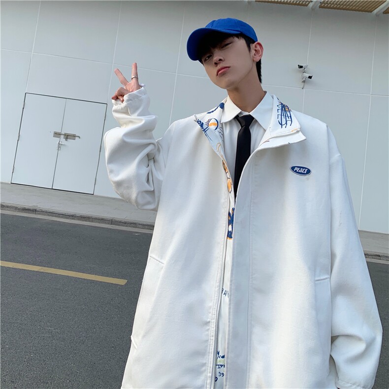 TP30W310两面穿风衣外套新款白底棒球服韩版宽松时尚夹克上衣,男装风衣,电商A170