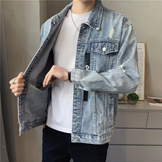 JK302-P90-现货店主风牛仔夹克肥仔量足破洞印花大码，男装夹克，星座103A