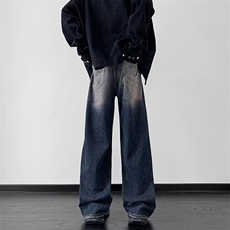 美式高街牛仔裤男韩版潮阔腿2024冬季新款ins宽松长裤RK1249-P47，男装牛仔裤，星座412-2