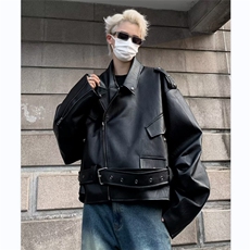 美式高街机车服皮衣男痞子帅气2024春季新款ins外套W5257-P95，男装皮衣，星座412-3