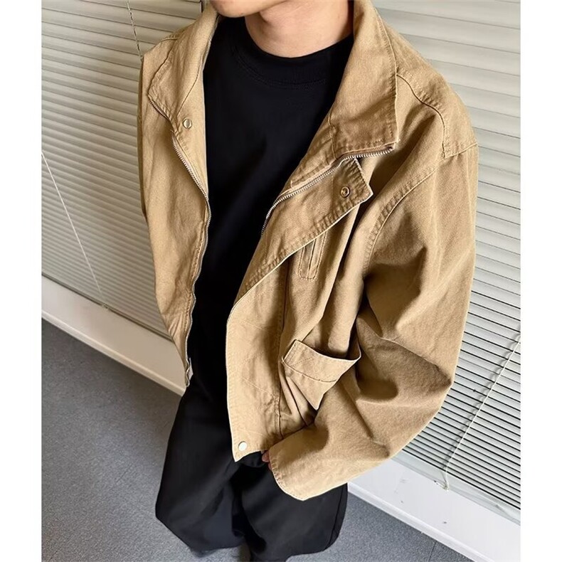 7031-P84卡其色短款外套男款春秋季美式复古廓形立领哈灵顿,女装短外套,电商B323A