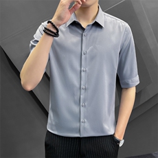 冰丝夏季衬衫男韩版修身潮流五分袖商务高级感白衬衣8315P65控118，男装T恤，电商A355（原A415）