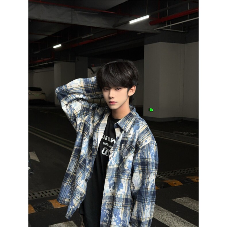 【有货】cleanfit扎染格子衬衫男设计感C3002LL-特P50,男装衬衫,星座1007（原301D）