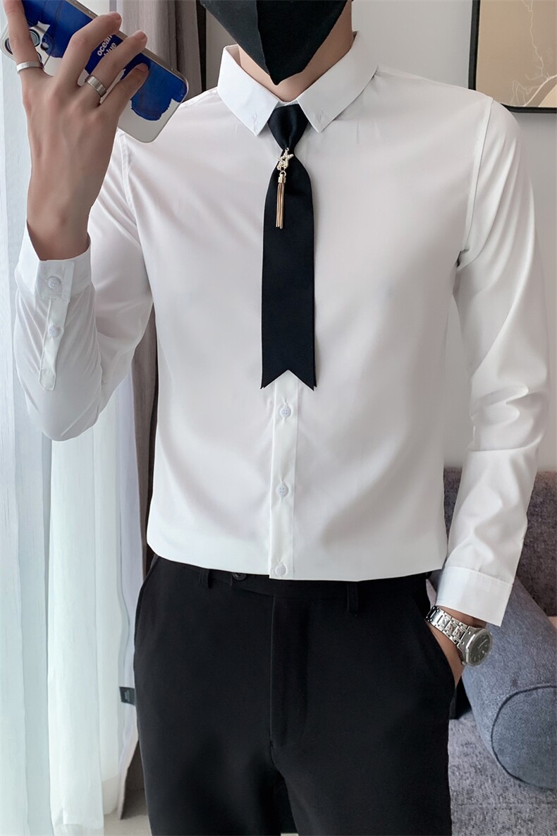 B216CS68P452025秋装新款纯色长袖衬衫送同款领带社会风,男装衬衫,电商B216（原B302）