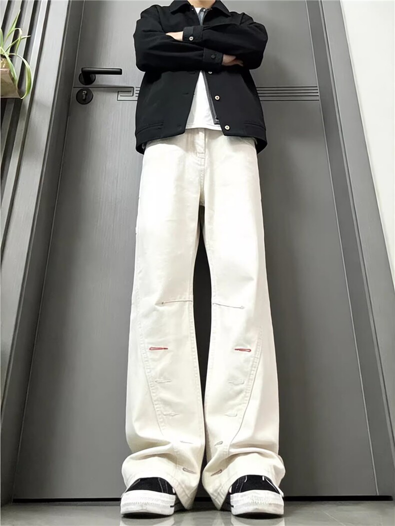 白色微喇牛仔裤男cleanfit美式高街直筒喇叭显瘦裤子WLB287-P52,男装牛仔裤,星座1008