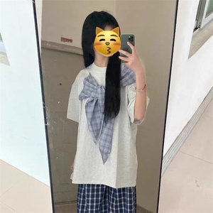 拼接格子布装饰 高品质260克双纱纯棉美式高街短袖T恤 特P35图片