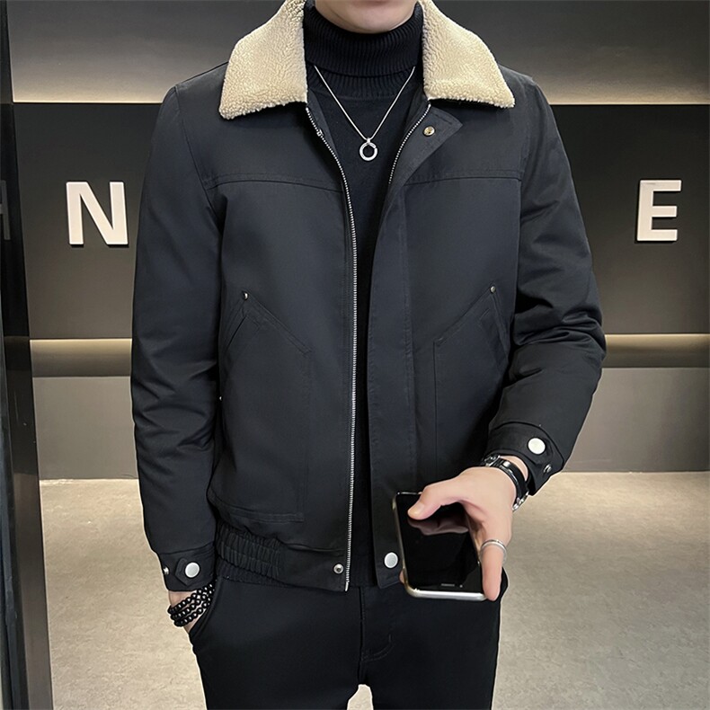 冬季新款羽绒服短款夹克羊羔毛领羽绒服标80绒带报告-8802,男装羽绒服,电商B248