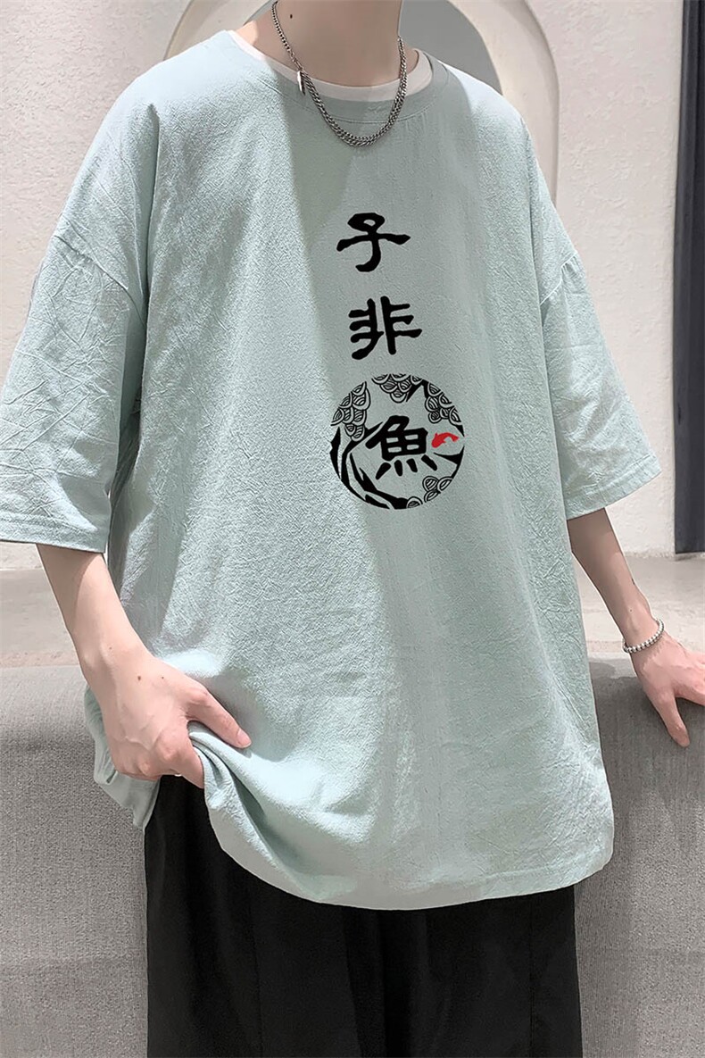 YT26070-P30亚短袖t恤男大码五分袖男宽松七分袖港风模特,男装T恤,电商A040
