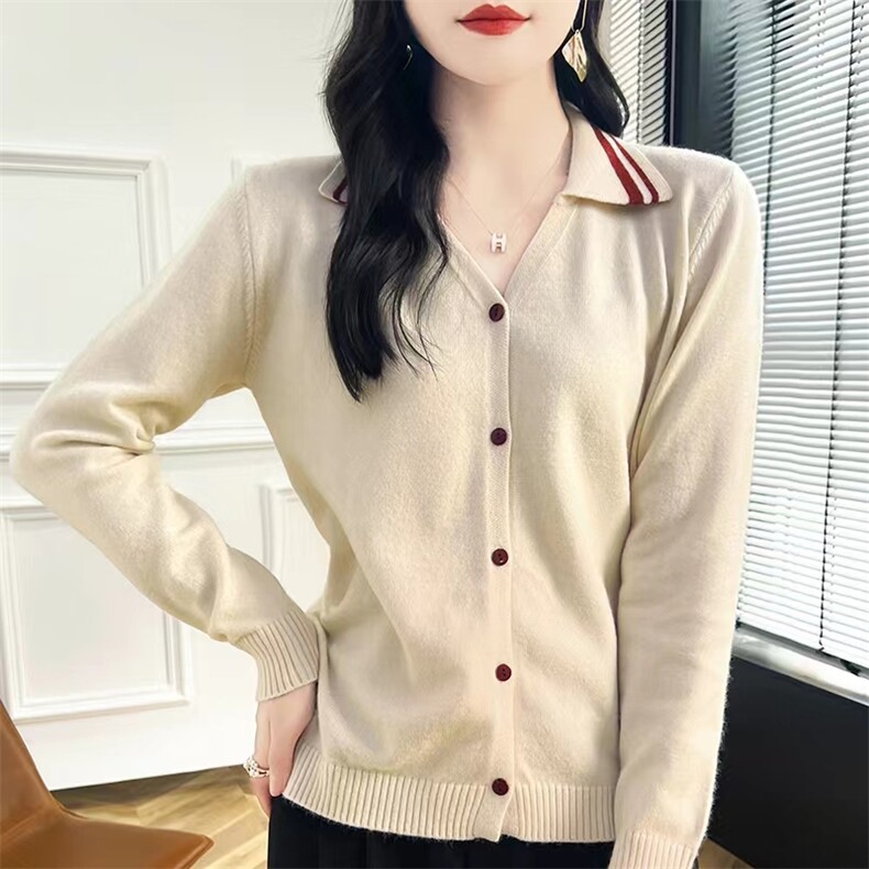 v领针织开衫女秋冬新款流行时尚毛衣外套慵懒外搭,针织衫/毛衣,昂家羊绒