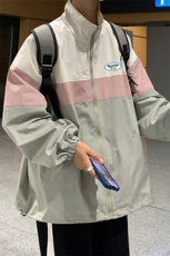 港风秋季新款宽松立领拼色夹克男女外套潮JK6842P65控78，男装夹克，电商A268A