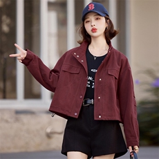 复古工装夹克外套女短款春秋新款时尚立领宽松休闲小个子显瘦上衣，女装短外套，米雪儿