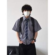 格纹假领带衬衫男女夏季短袖衬衣学院风情侣小众设计外套C2270，男装T恤，星座1116A（原606A-3）