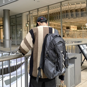 条纹V领针织衫上衣男秋冬季韩版宽松撞色套头长袖毛衣MY6004-P55图片