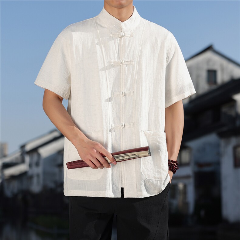 2026夏季新款风盘扣纯色休闲T恤宽松大码CS2603,男装T恤,电商A008