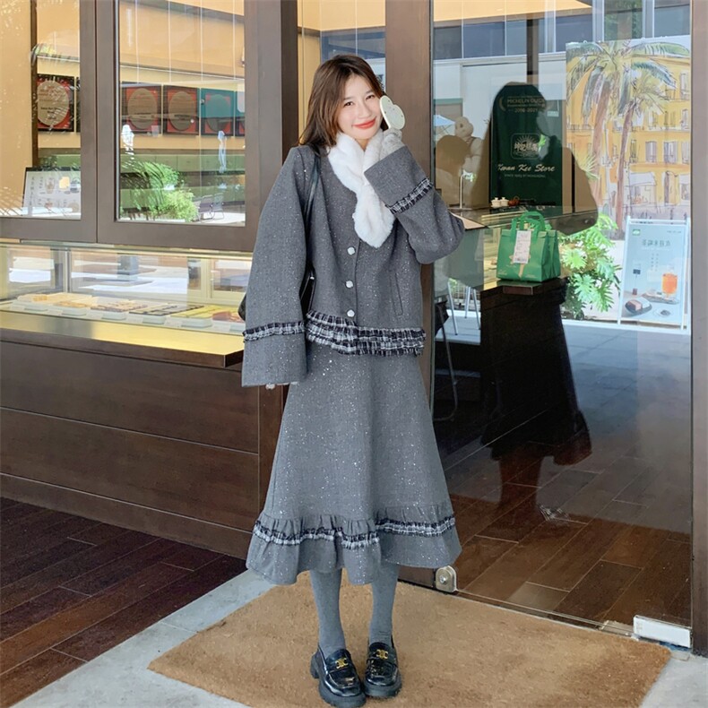 新款-加厚小香风法式格子拼接慵懒风套装190-5068-P220-K298,女装套装/套裙,2B190
