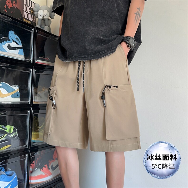 特批P25无差价夏季凉感冰丝拼接痞帅大口袋宽松五分短裤男DK5810,男装休闲裤,电商A001-1