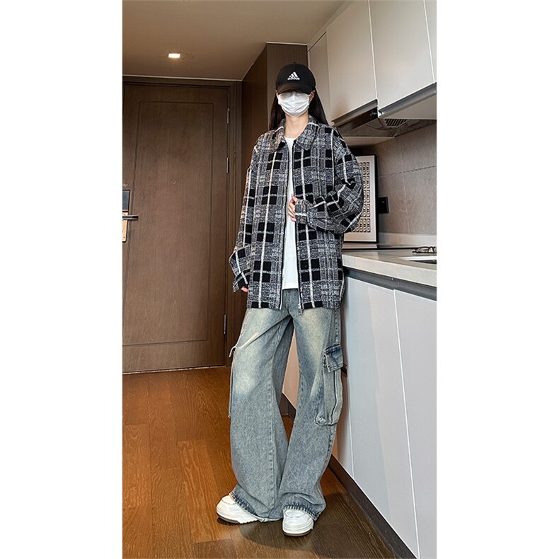 秋季新款港风大码复古小香风格子翻领夹克XZ213-JK9904-P70控88,男装夹克,星座213