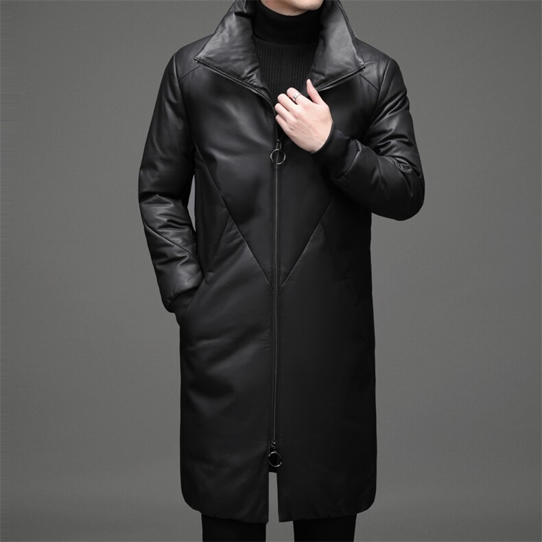 DLSN68D81878皮衣男头层绵羊皮白鸭绒羽绒服连帽皮风衣P1560,男装皮衣,电商B360
