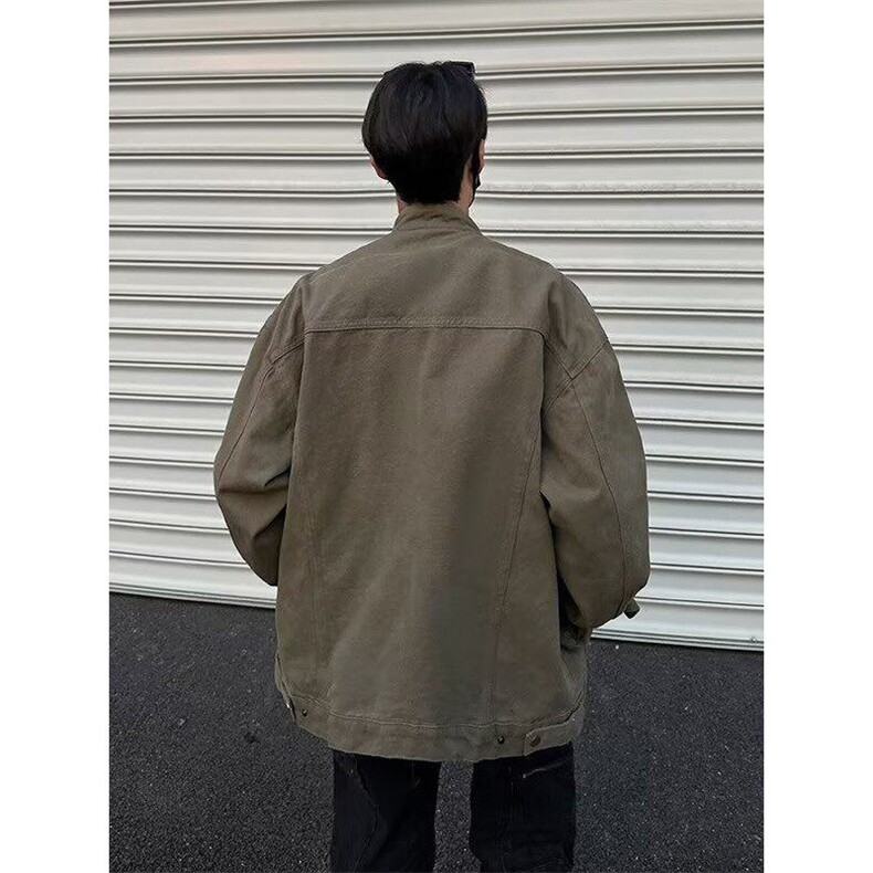 春季复古重磅水洗帆布哈灵顿外套男立领设计感休闲夹克,男装夹克,星座1013