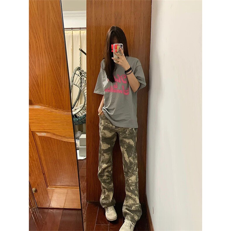2025秋季美式中性迷彩微喇牛仔裤男街头宽松拼接直筒休闲G970-P55,男装牛仔裤,星座301D-3