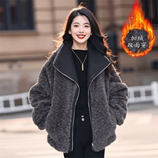 【大货已出】两面穿时尚荔枝皮毛一体皮衣外套气质保暖加绒上衣女，女装皮草，韩蔻秀