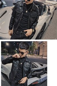 社会小伙韩版休闲修身机车服翻领痞帅水洗皮衣夹克D811-P118控148图片