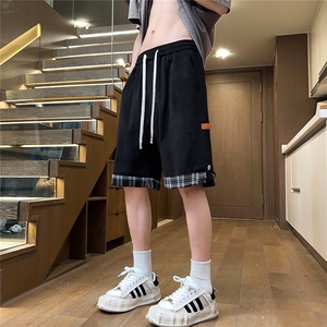 2026夏潮男短裤薄款清凉五分裤格子翻边裤 K28029/特P30 黑色5图片