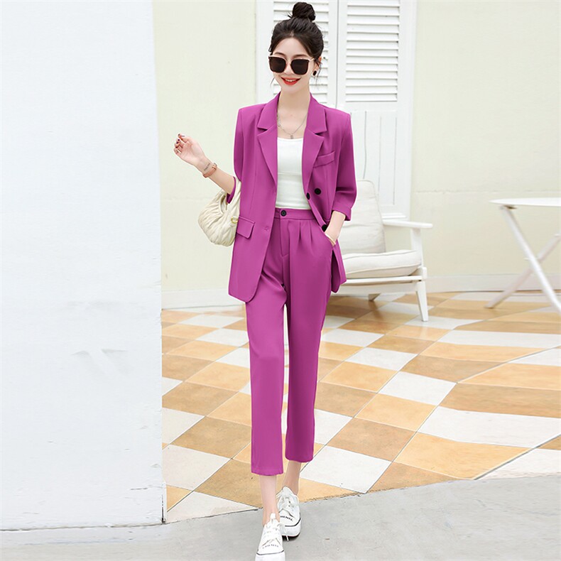 高端洋气休闲西装套装女2024夏季新款时尚垂感薄款职业西服两件套,女装套装/套裙,火爆靓佳人