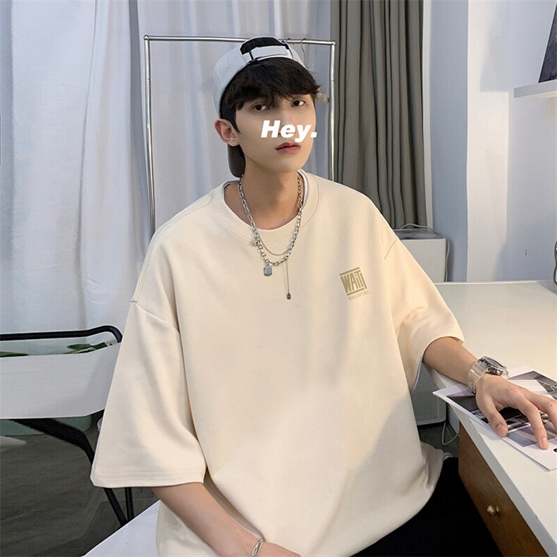 抖音得物品质夏季美式高街220克宽松纯棉潮牌印花短袖T恤MT30特15,男装T恤,电商A486-1