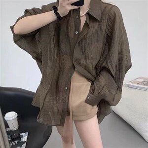 秋季压皱衬衫，女装衬衫，依纤