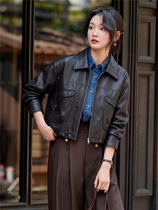 【大量现货】2026秋季女装新款时尚休闲高级感小个子短款皮衣外套图片